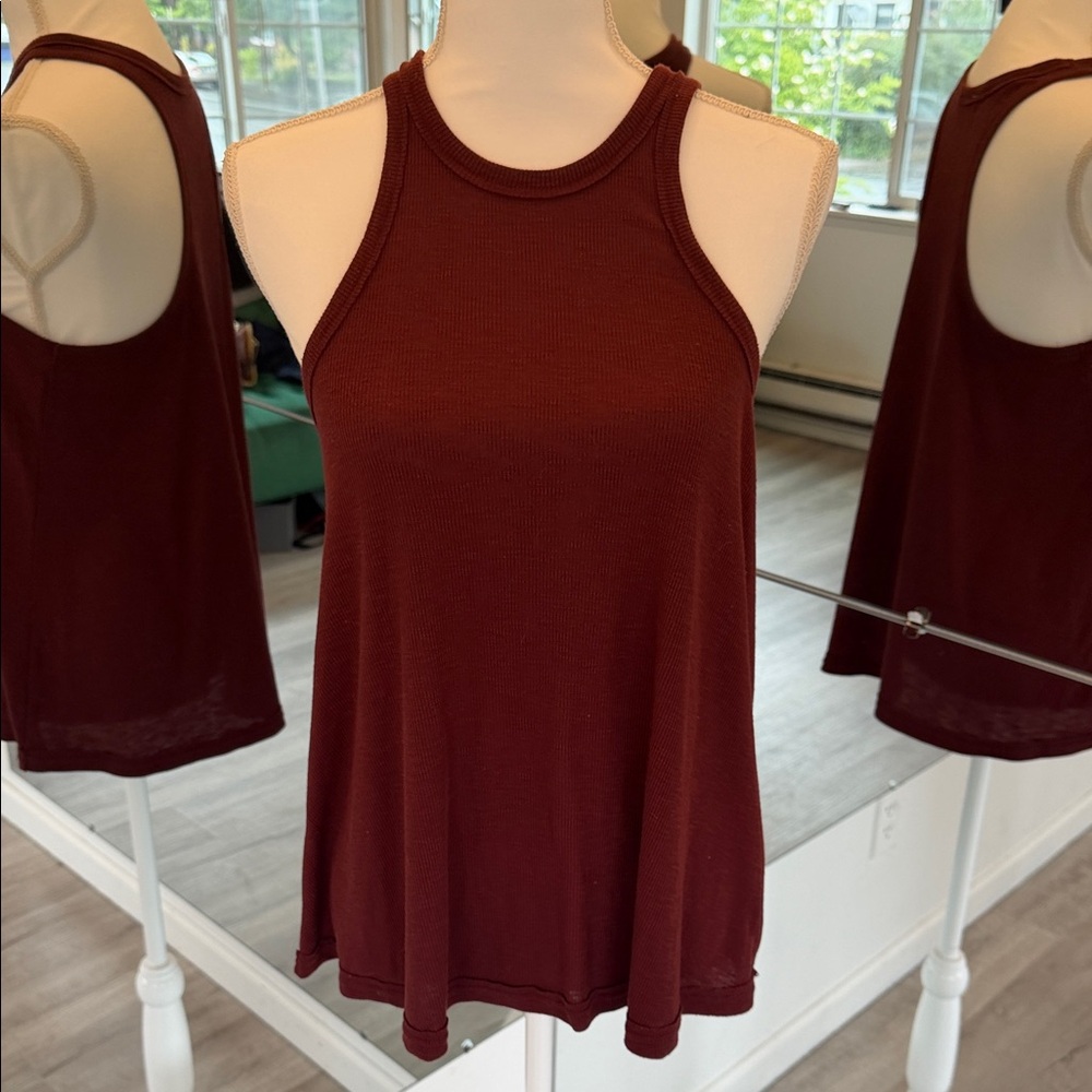 Free People Ribbed Racerback Tank Top - Burgundy